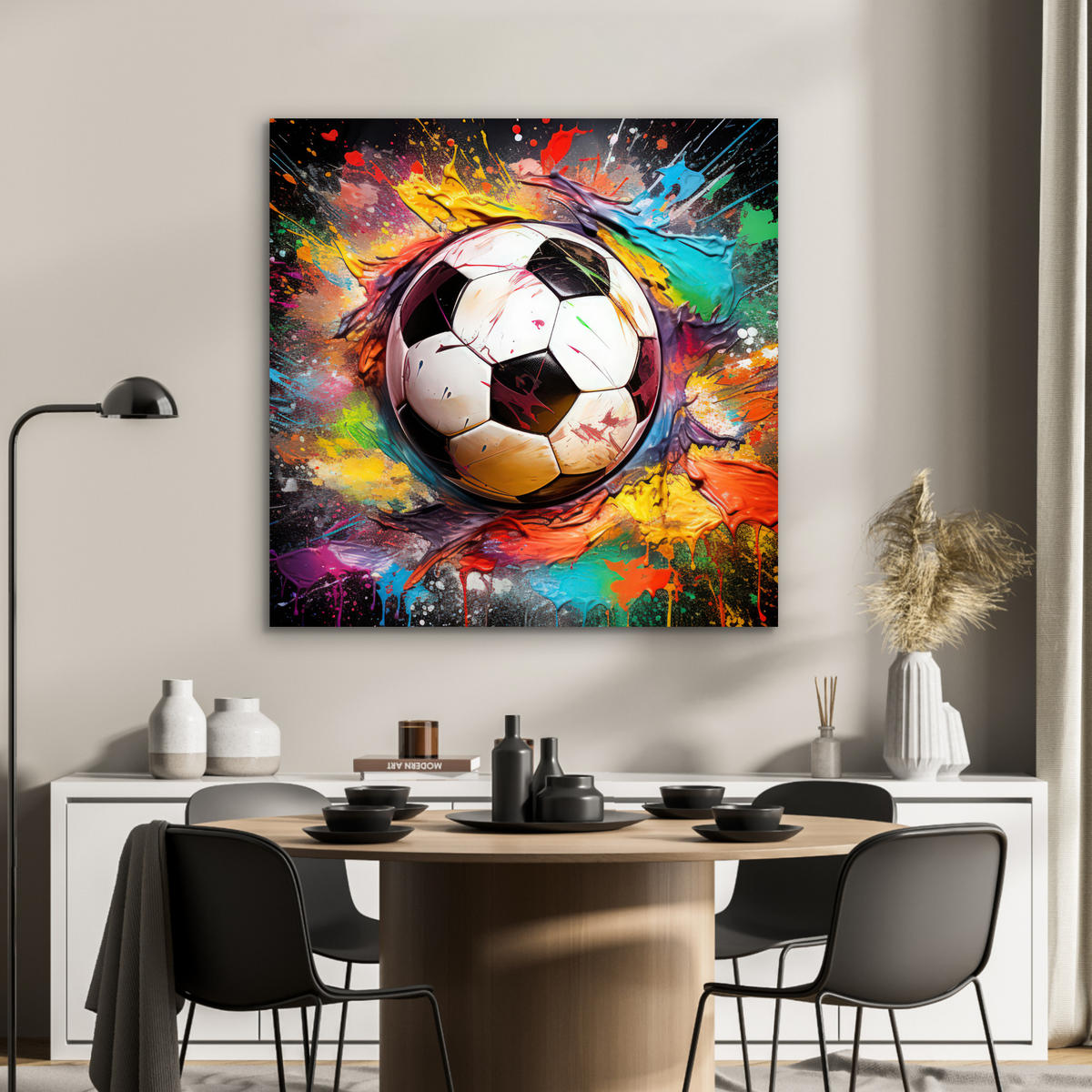 KOVOVÝ OBRAZ Futbal - Farba - Farby - Čierna - Biela 90x90 cm - biela, kov (90/90cm) - MuchoWow