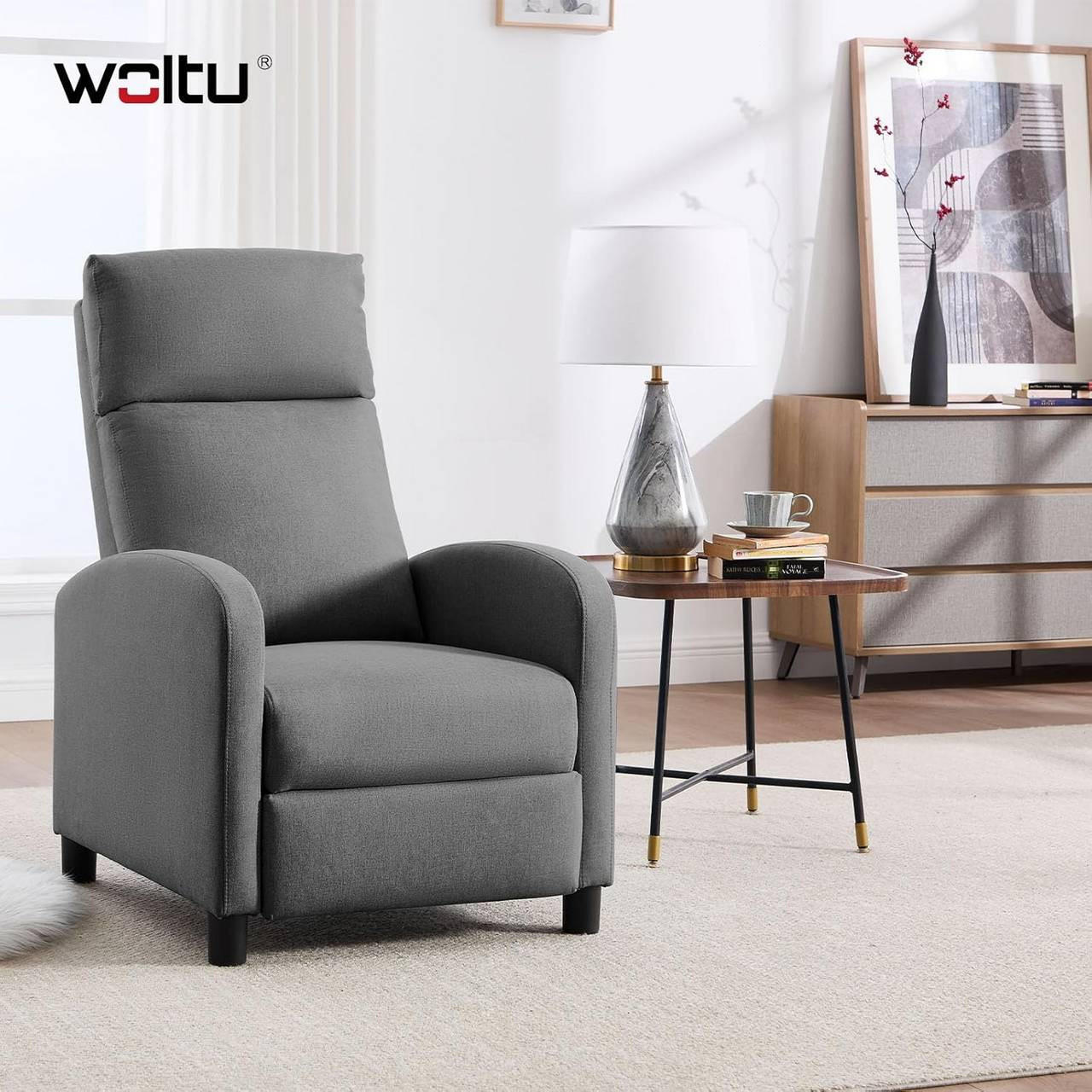 RELAXSESSEL mit Liegefunktion, Leinen , Dunkelgrau - Dunkelgrau/Schwarz, Textil/Metall (65.5/102/89cm) - Woltu