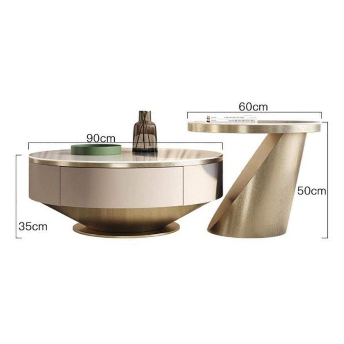 COUCHTISCH 2er Set Marmor Optik - Beige, Keramik (90/90/35cm) - alesvelt