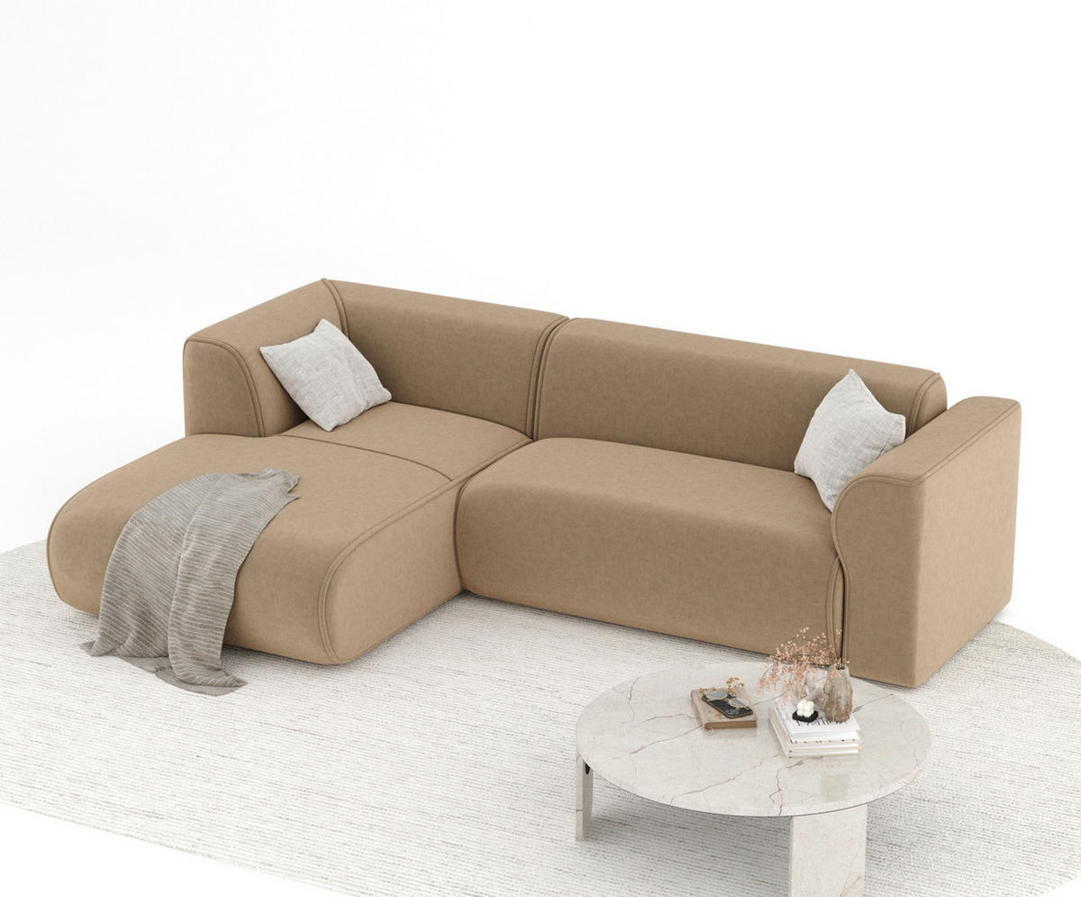 ECKSOFA Melani Beige Samtstoff - Beige/Schwarz, Holz/Holzwerkstoff (253/153cm) - Maison de Reve