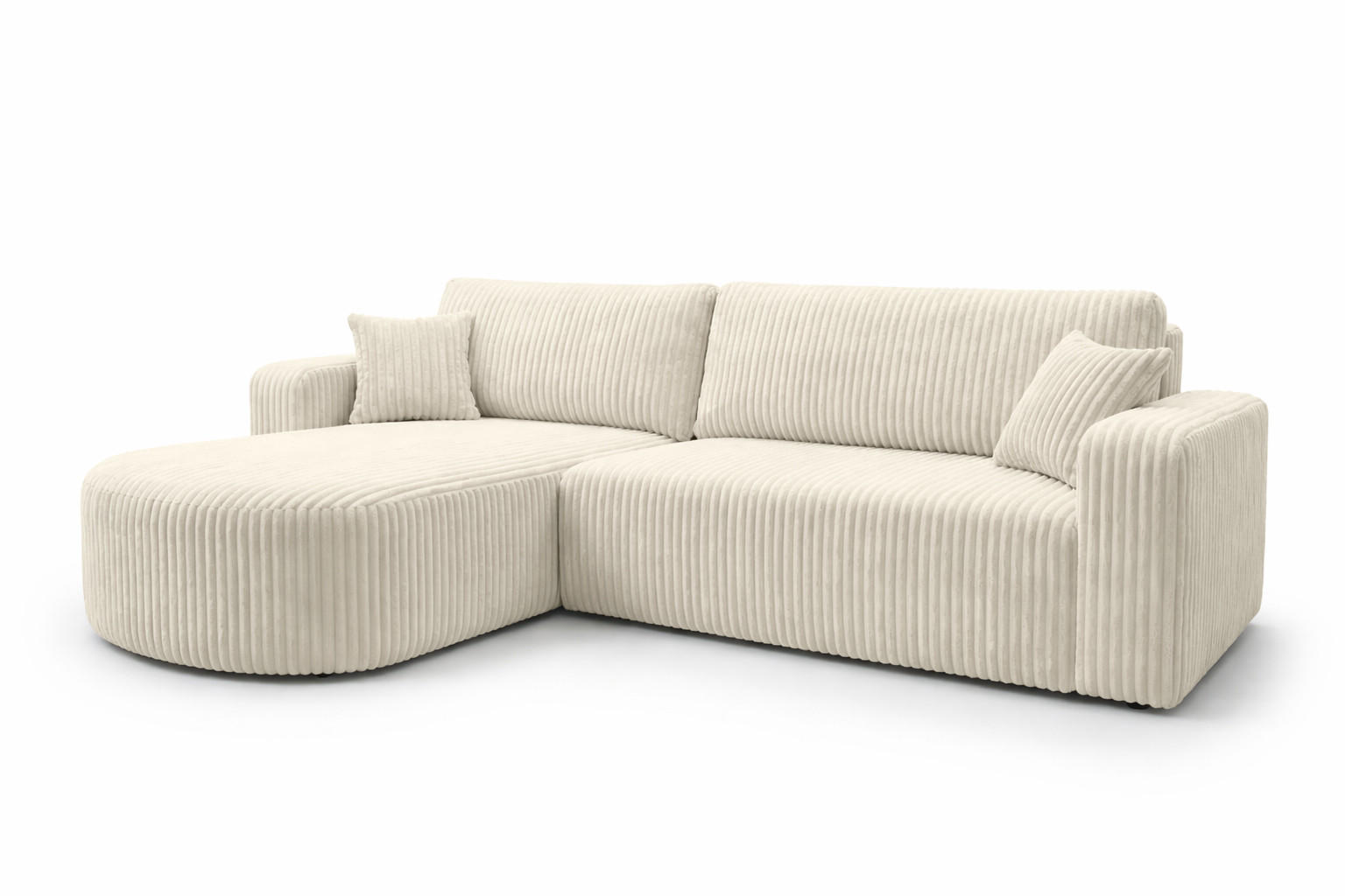 Kaiser Möbel ROHOVÁ SEDAČKA s funkcí spaní, manšestrová tkanina Tilia, Ecru, Levá strana, ROUND ONE XL