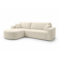 ECKSOFA Mit Schlaffunktion, Cordstoff Tilia, Ecru, Links, ROUND ONE XL - Ecru, Holz (271/175cm) - Kaiser Möbel