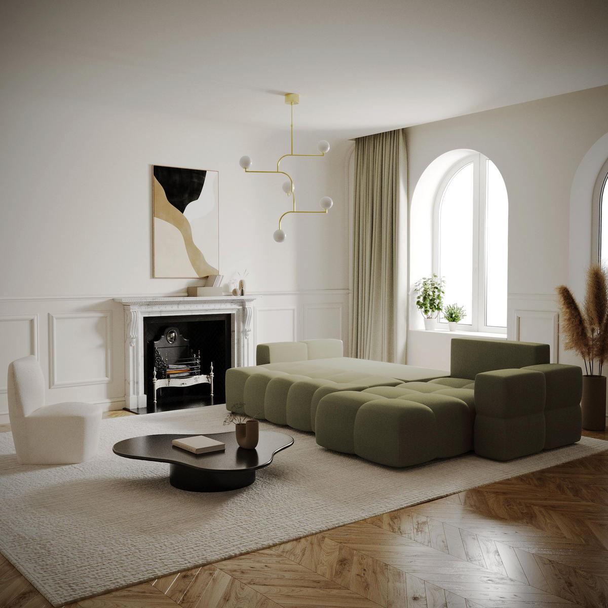 ECKSOFA RECHTS SCHLAFSOFA Mit Stauraum Stoff grün 286 cm - Olivgrün, Textil (286/169cm) - Sia Home