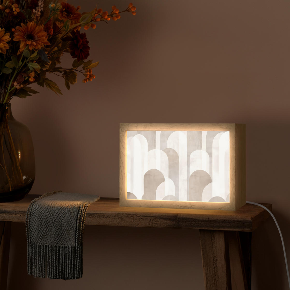 STOLNÍ LAMPA Abstraktní oblouky - Moderní - Béžová 30x20 cm - barva koloniálního buku, kompozitní dřevo (8/30/20cm) - OnlyWow