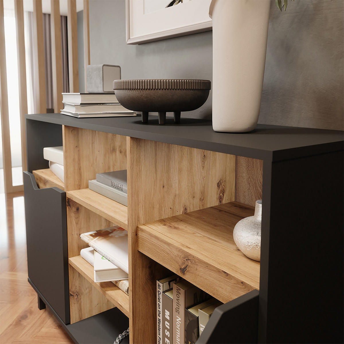 KREDENC Marelle Antracit/Artisan - antracitová, kompozitní dřevo (120/81.3/38cm) - Vicco