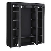 STOFFKLEIDERSCHRANK mit 12 Ebenen und Kleiderstange - L150 cm - Schwarz, Metall (45/175/150cm) - Calicosy