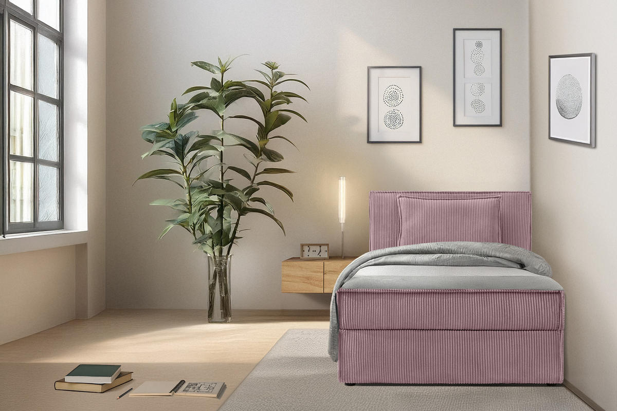 BOXSPRINGBETT ROTI Einzelbett, hellviolett - Violett/Schwarz, Holz/Holzwerkstoff (100/200cm) - KONSIMO®