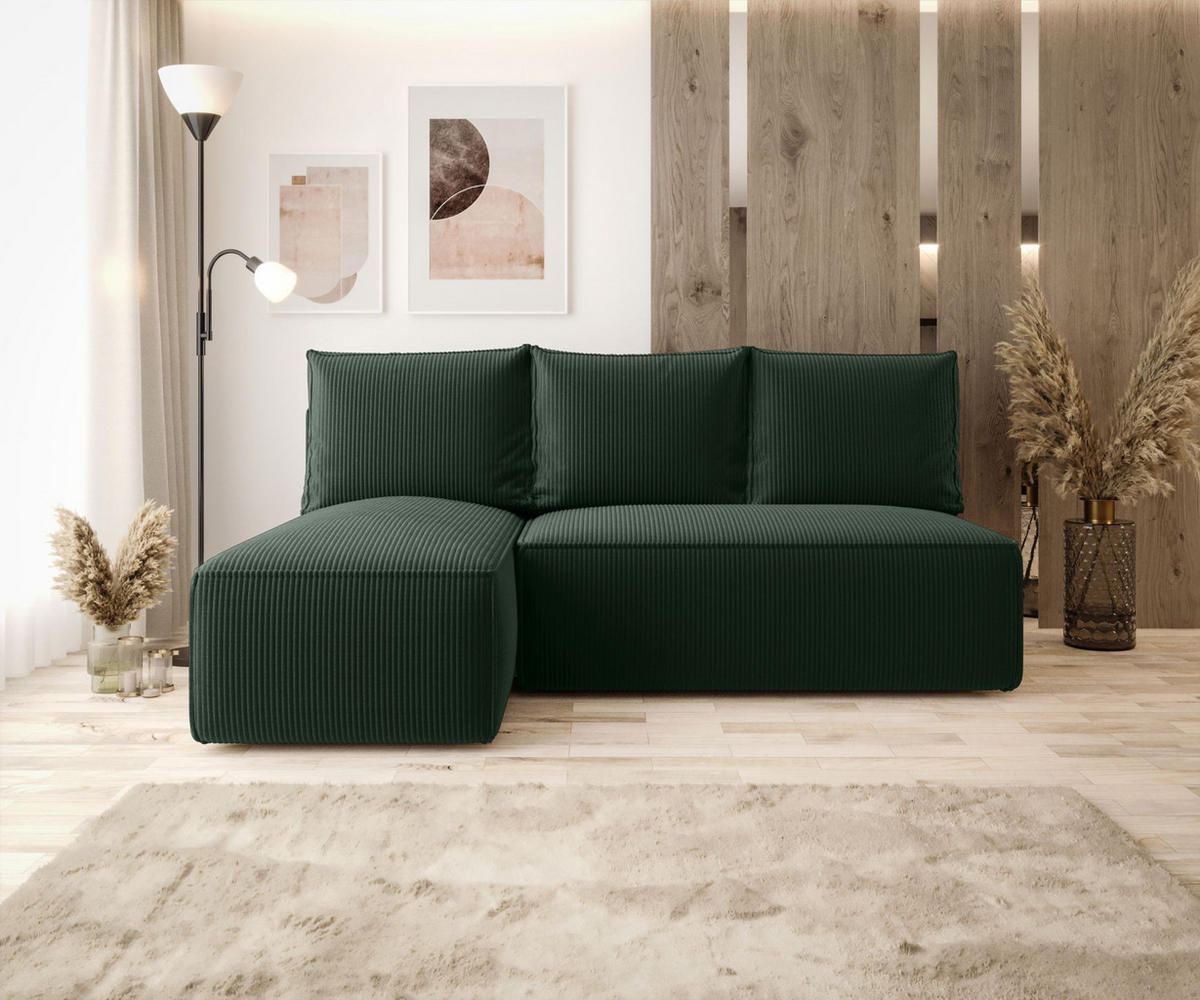 ECKSOFA mit Schlaffunktion SAVIO MINI Poso 14 Links - Dunkelgrün, Textil (200/140cm) - Bedante