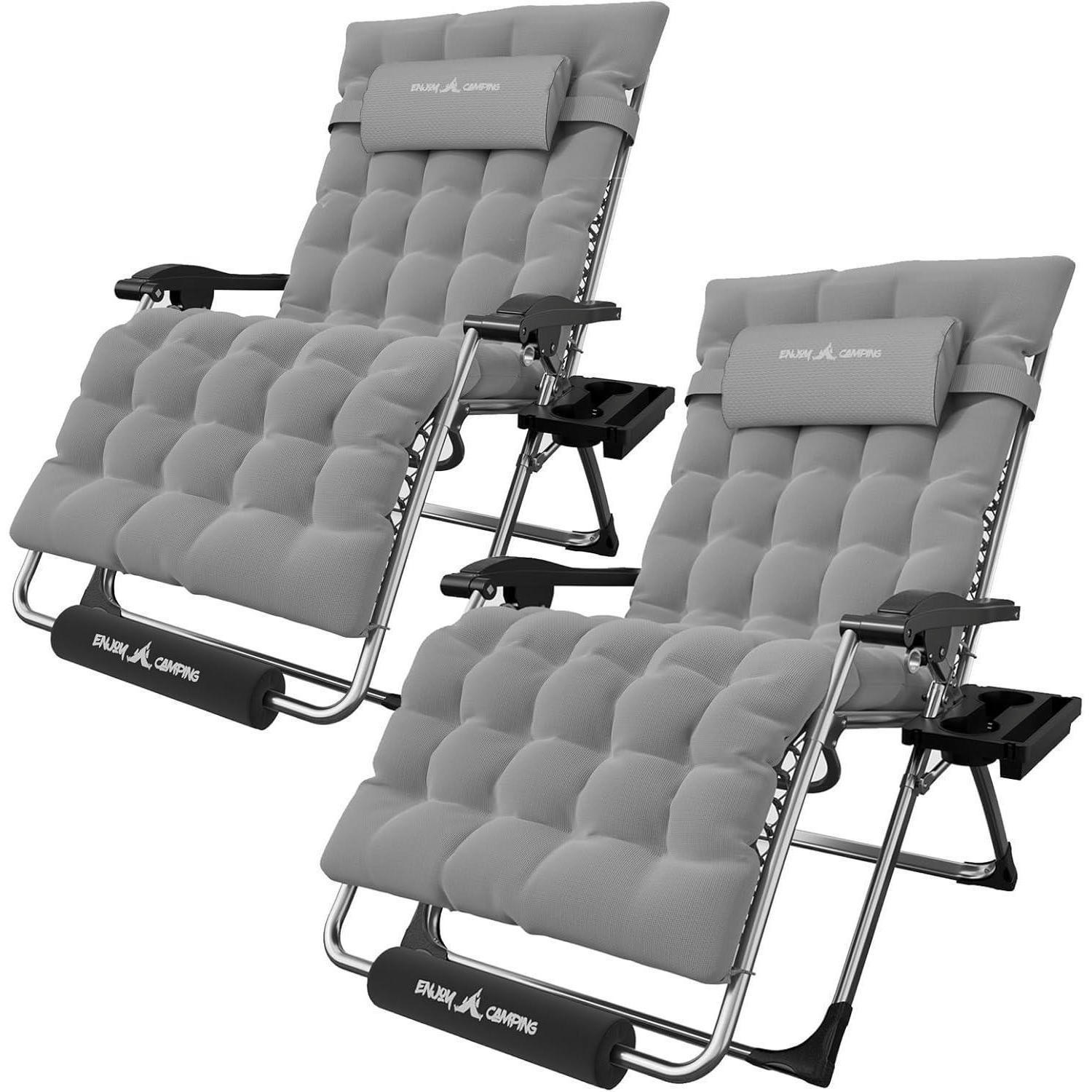 GARTENLIEGE 2er Set Grau mit Getränkehalter und Auflage - Grau, Textil (78/113/102cm)