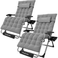 GARTENLIEGE 2er Set Grau mit Getränkehalter und Auflage - Grau, Textil (78/113/102cm)