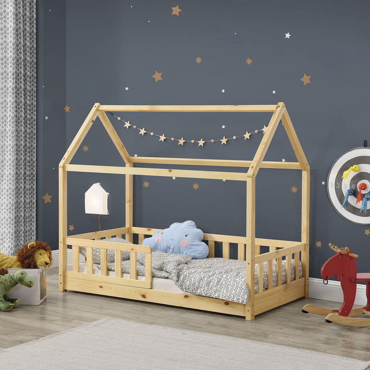 KINDERBETT Marli mit Matratze natur 80x160 cm - Naturfarben, Holzwerkstoff (80/160cm) - Juskys