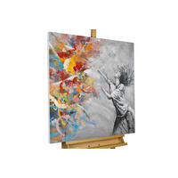 RUČNE MAĽOVANÝ AKRYLOVÝ OBRAZ 80/80 cm, sivý, abstraktný geometrický motív - sivá, drevo/textil (80/80cm) - KUNSTLOFT