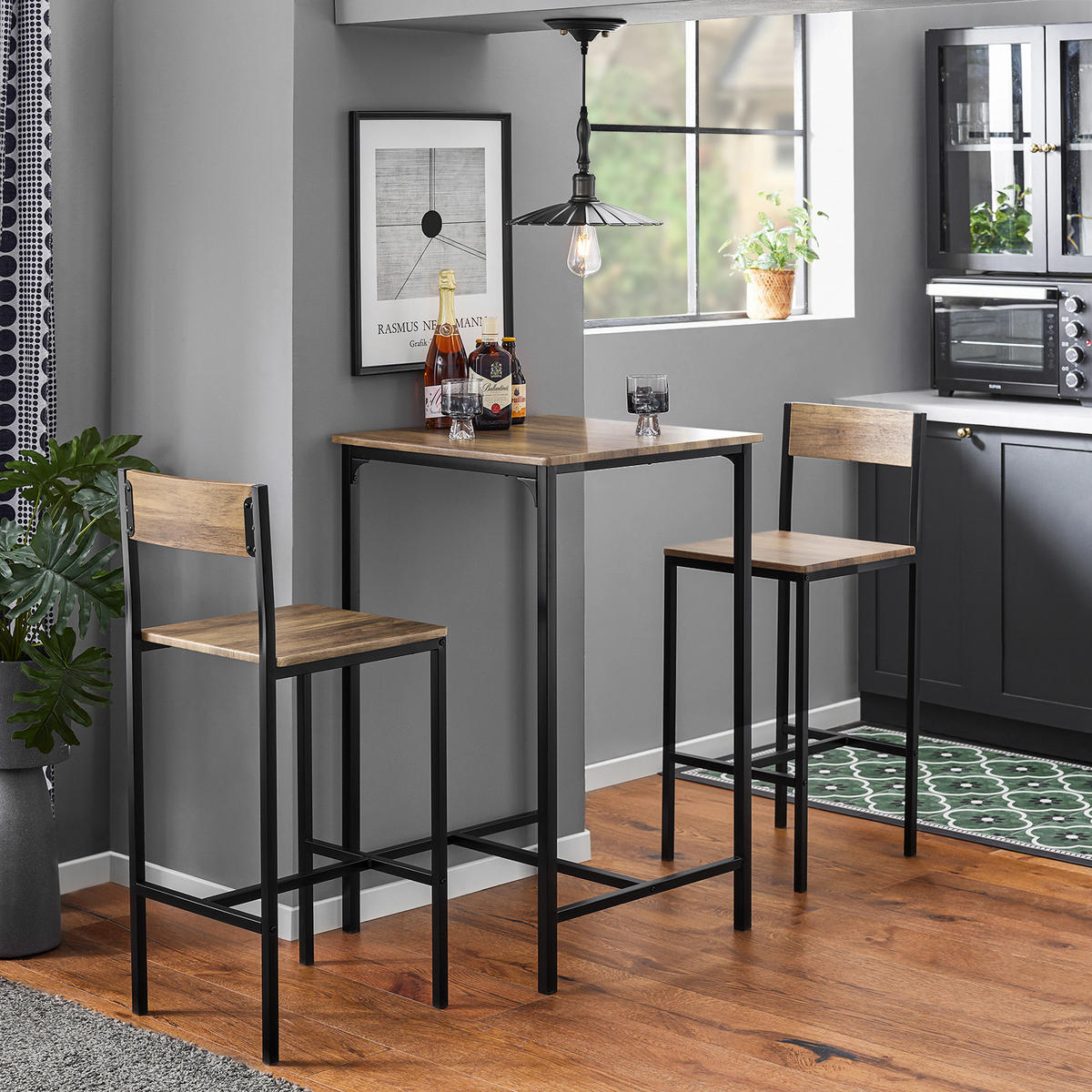 BARTISCH + 2 x BARHOCKER - Naturfarben, Holzwerkstoff (60/97/60cm) - SoBuy