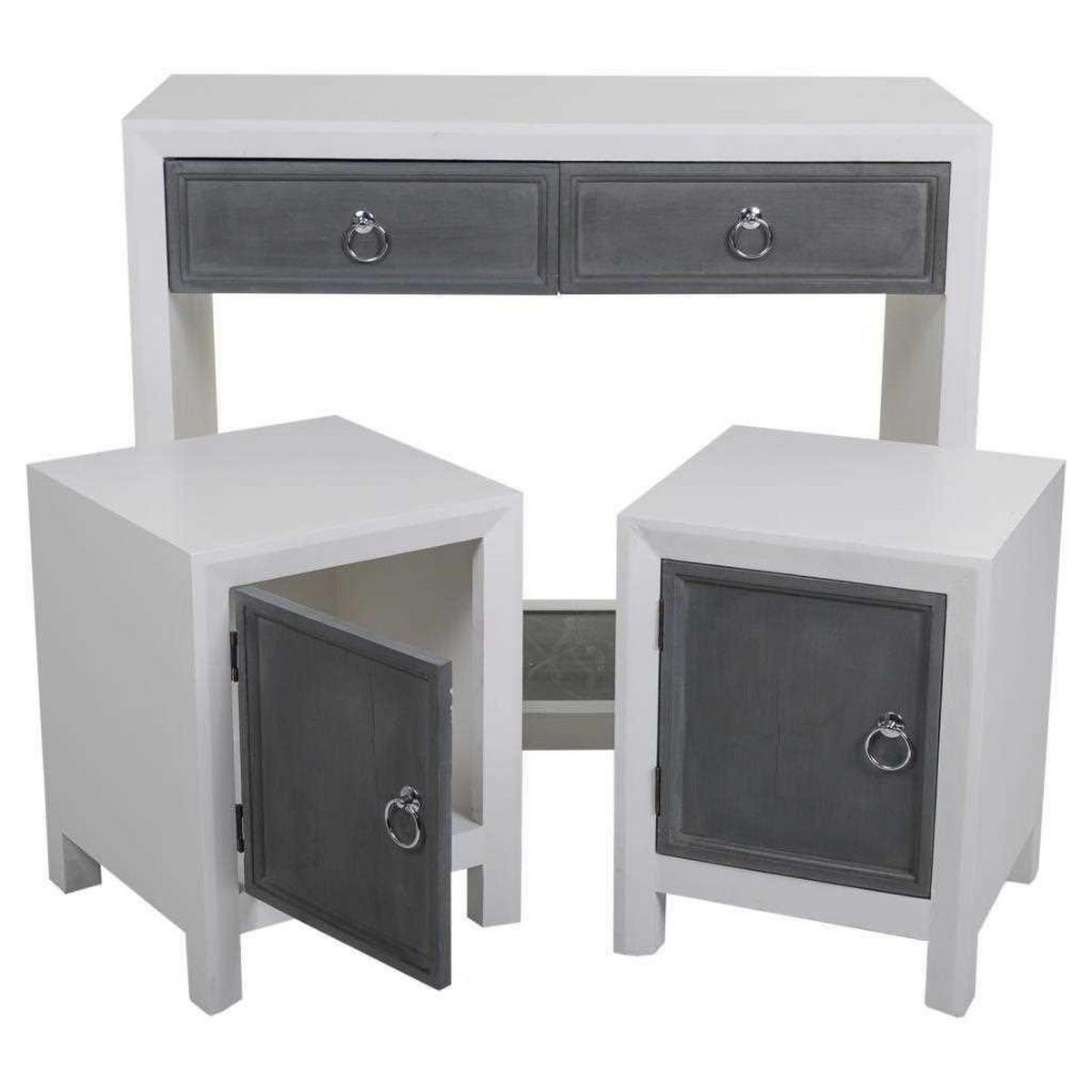 KONSOLE und HOCKER aus Holz, 3er-Set, grau - Multicolor, Holz (40/90/76cm) - Wanderlust