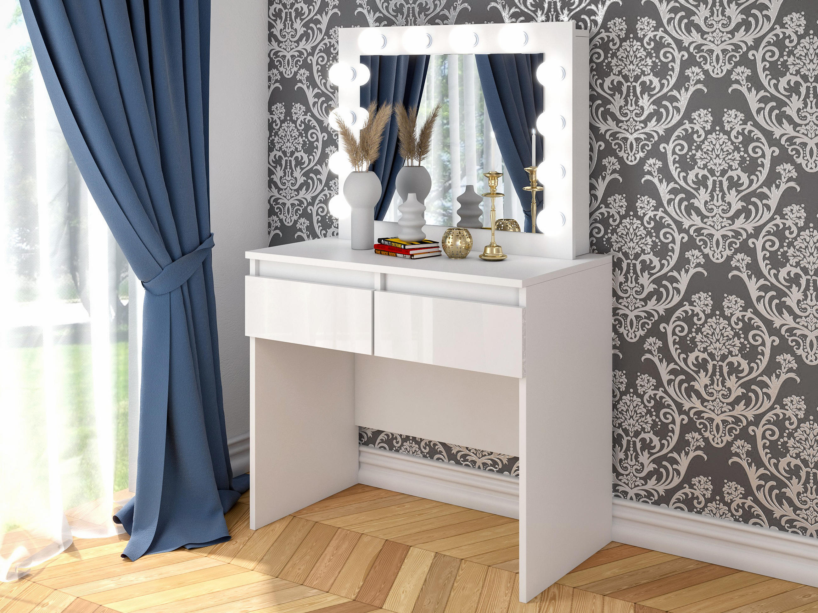 SCHMINKTISCH LU01+b3 weiss glanz - Weiß Hochglanz, Holzwerkstoff (90/145/50cm) - roe furniture