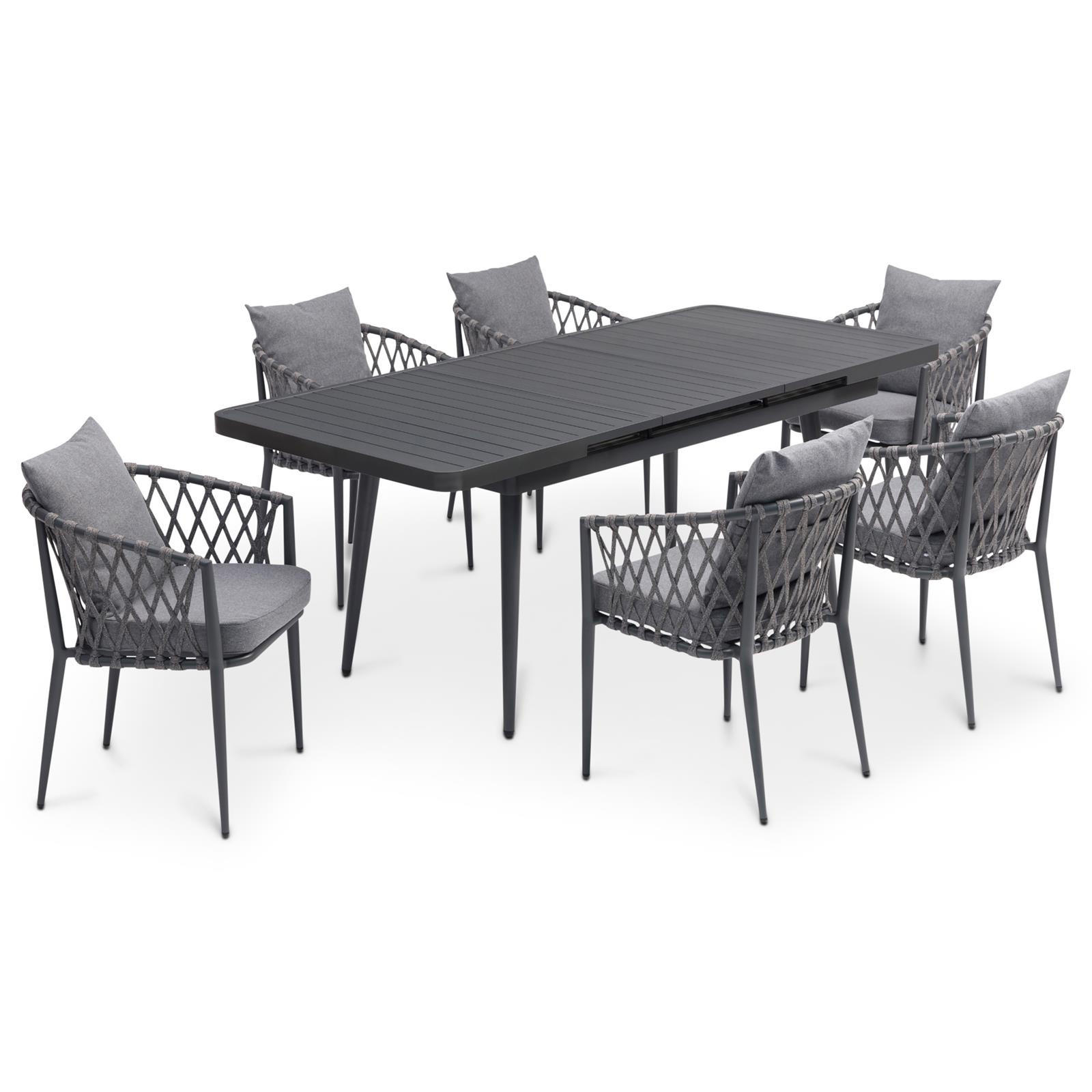 GARTENMÖBEL SET SUNNY 7er Set grau, schwarz - Grau, Metall - IDIMEX