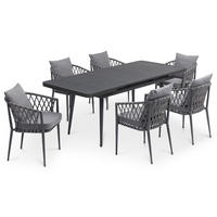 GARTENMÖBEL SET SUNNY 7er Set grau, schwarz - Grau, Metall - IDIMEX