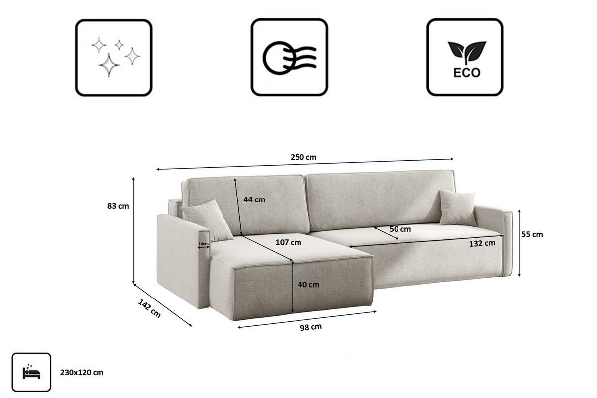SCHLAFSOFA Carlos L-Form, Ecksofa Mit Bettkasten Und Schlaffunktion Stoff Salvador Links Hellgrau - Hellgrau, Holz/Textil (142/83/250cm) - Kaiser Möbel
