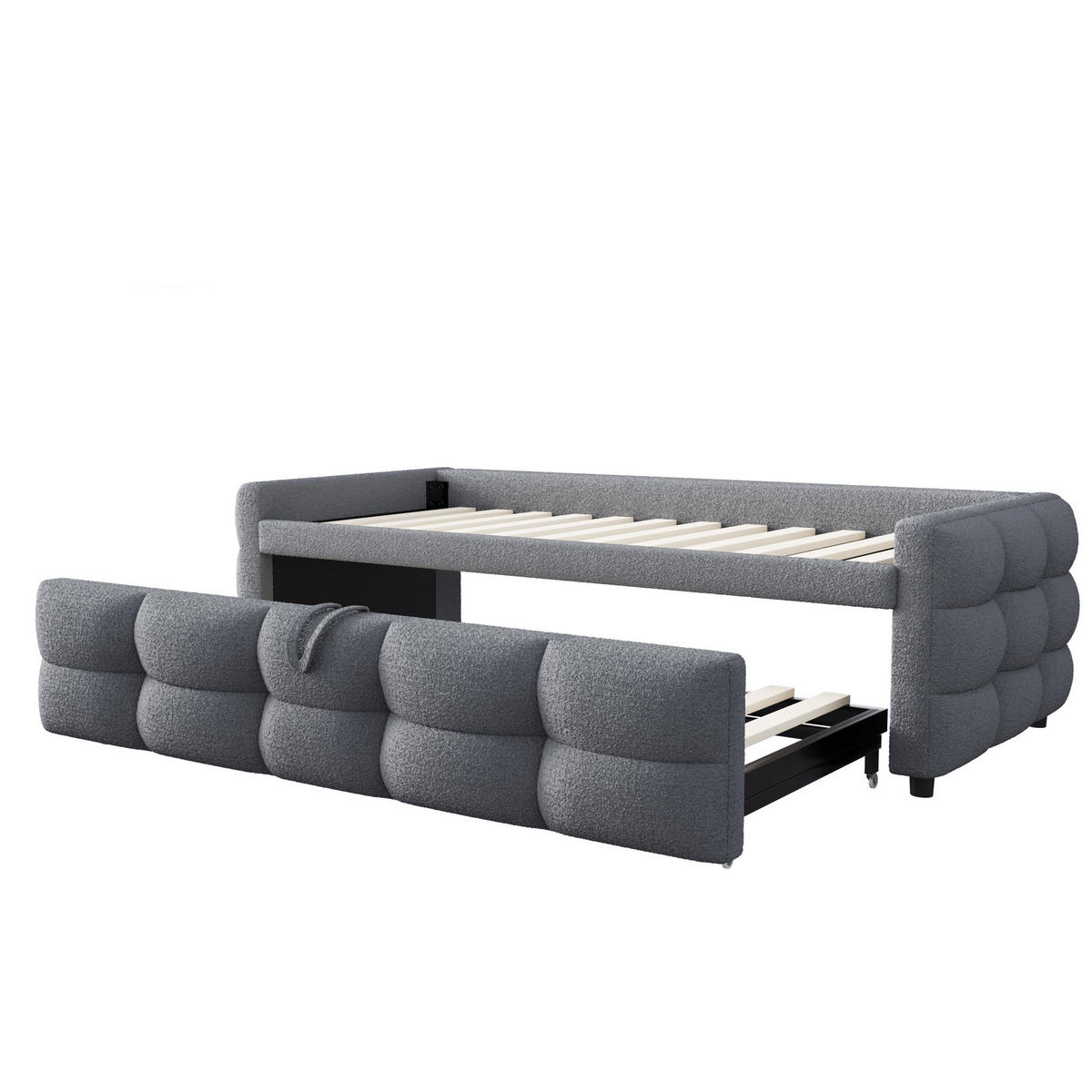 POLSTERBETT 90/180x190 Grau Teddy Samt Ausziehbar - Grau, Textil (180/190cm) - FLIEKS