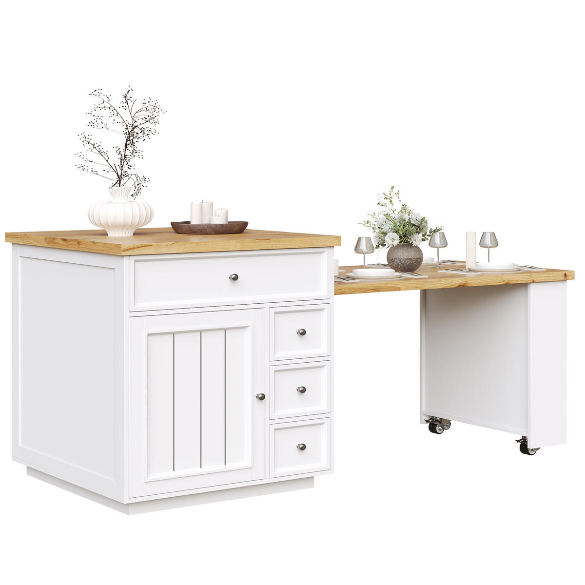 KÜCHENINSEL DE-41173 120-184/70/94 cm mit ausziehbarer Tischplatte Weiß - Weiß, Holzwerkstoff (182/94/70cm) - ComfortXL