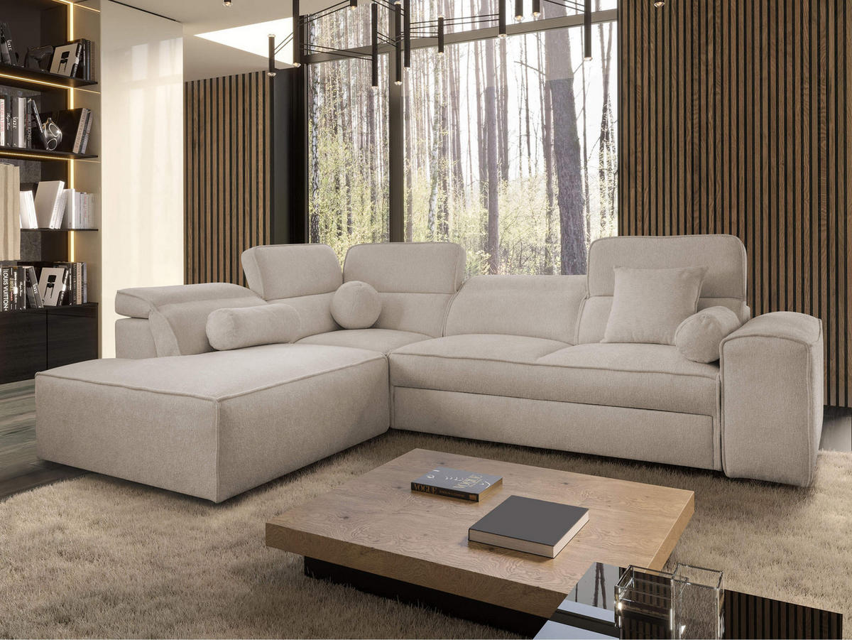 ECKSCHLAFSOFA Vito VII, Seite: Links - Hellbraun, Holz/Textil (276/214cm) - MIRJAN24