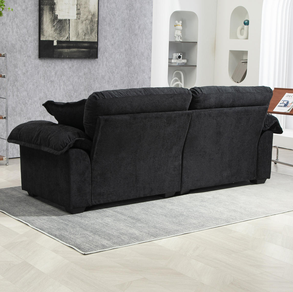 POHOVKA 214/89/93 cm černá z chenille s hlubokým sedem a dvouvrstvými polštáři - černá, textil (90.1/87.6/213.4cm) - OKWISH