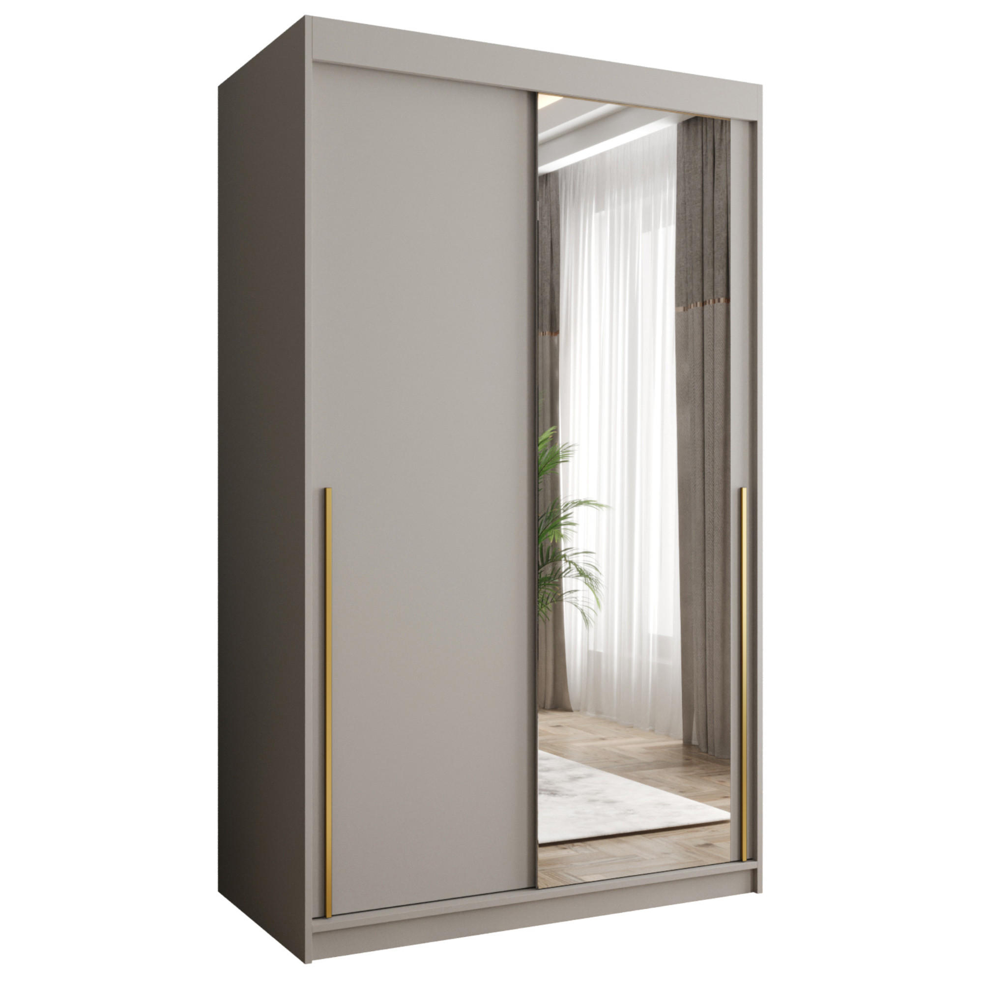 SCHIEBETÜRENSCHRANK mit Spiegel 120 cm Breite Kaschmir mit Goldgriff - Kaschmir/Goldfarben, Holzwerkstoff (250/200/62cm) - Home Collective