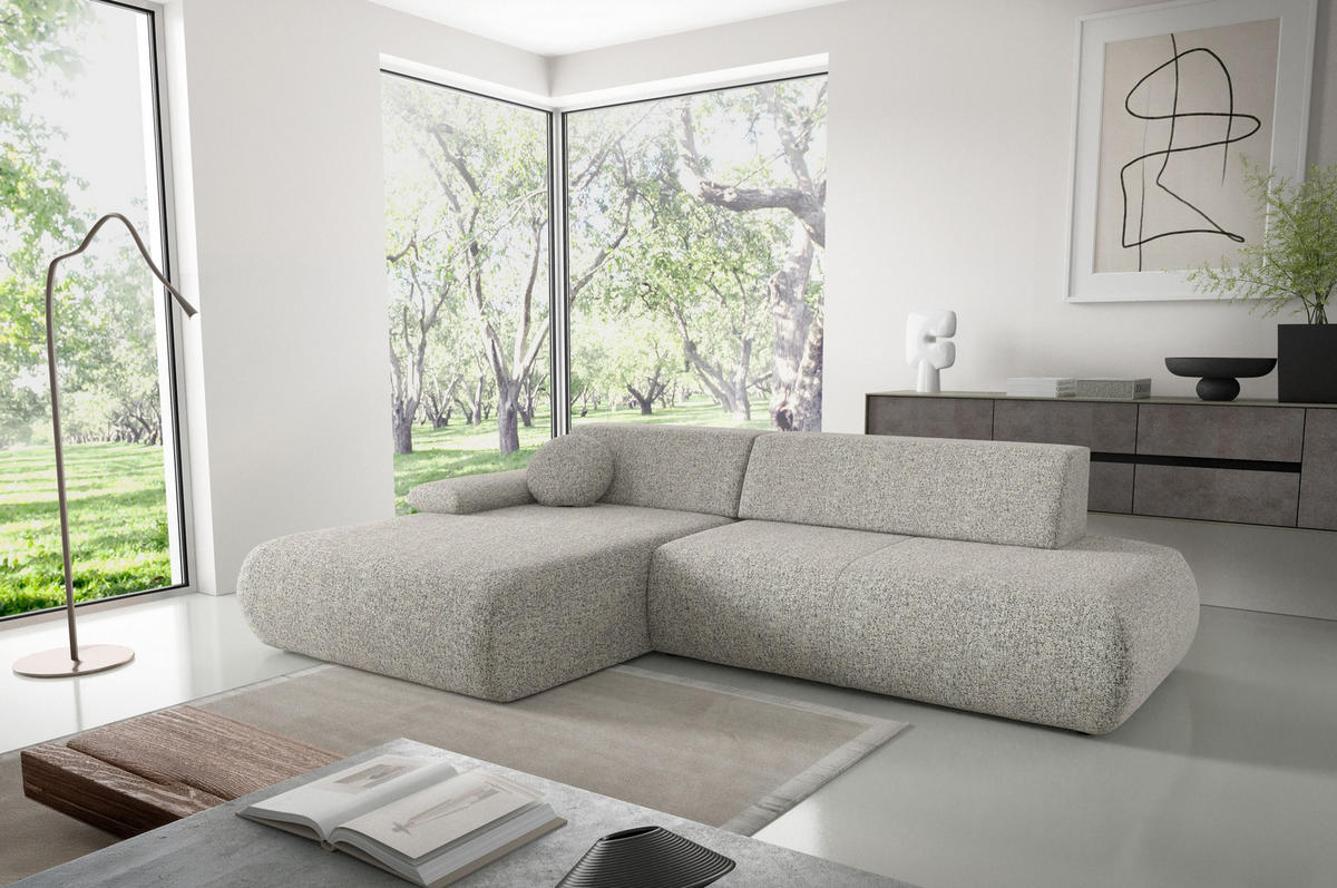 ECKSOFA DELTA L-S Grau Geflochtener Stoff mit Schlaffunktion - Grau, Holz (286/173.5cm) - MASSENO