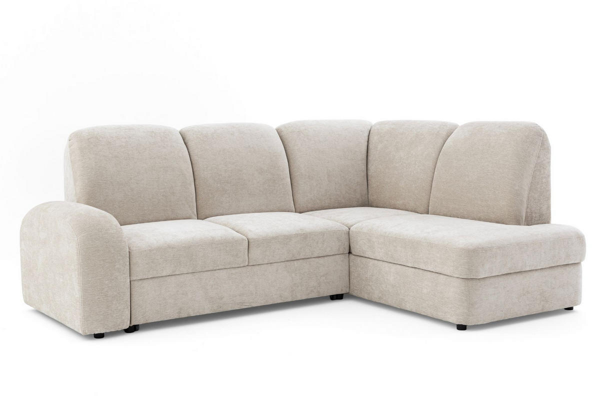 ECKSOFA VIBE L Rechts mit Schlaffunktion 129x205 Chenille Beige - Beige/Schwarz, Holz/Kunststoff (250/186cm) - Muffo