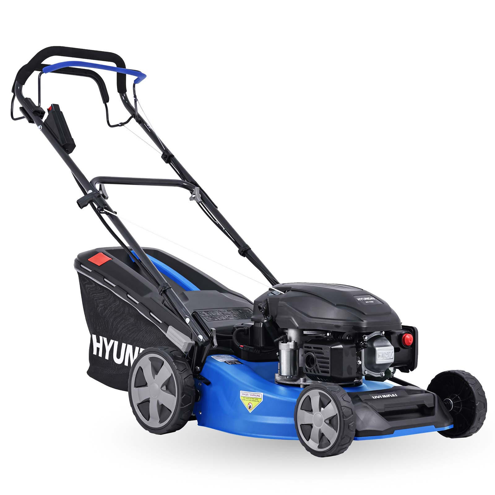 BENZIN-RASENMÄHER LM4623G ES (Mäher/Mulcher mit Radantrieb & E-Start, 3.9 PS Hyundai Motor) - Blau, Metall (52.8/105/138.3cm) - HYUNDAI