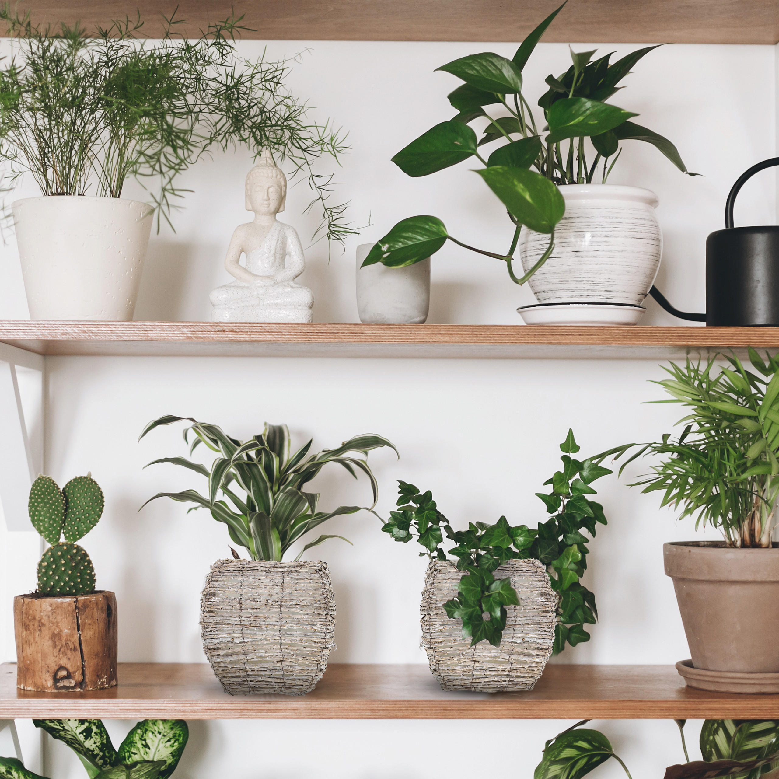 2xBLUMENTOPF - Weiß, Kunststoff/Textil (20/20/20cm) - Relaxdays