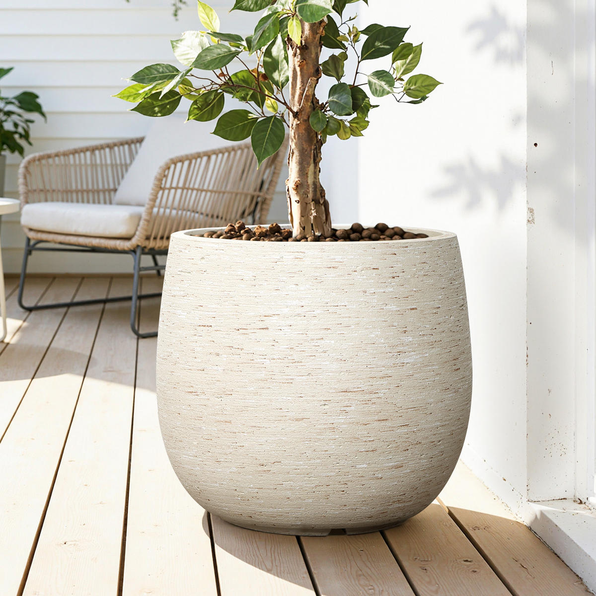 BLUMENTOPF Groß, Rund Übertöpfe 35 cm Durchmesser (Weiβ, 35x32cm) - Weiß, Naturmaterialien (31.8cm)