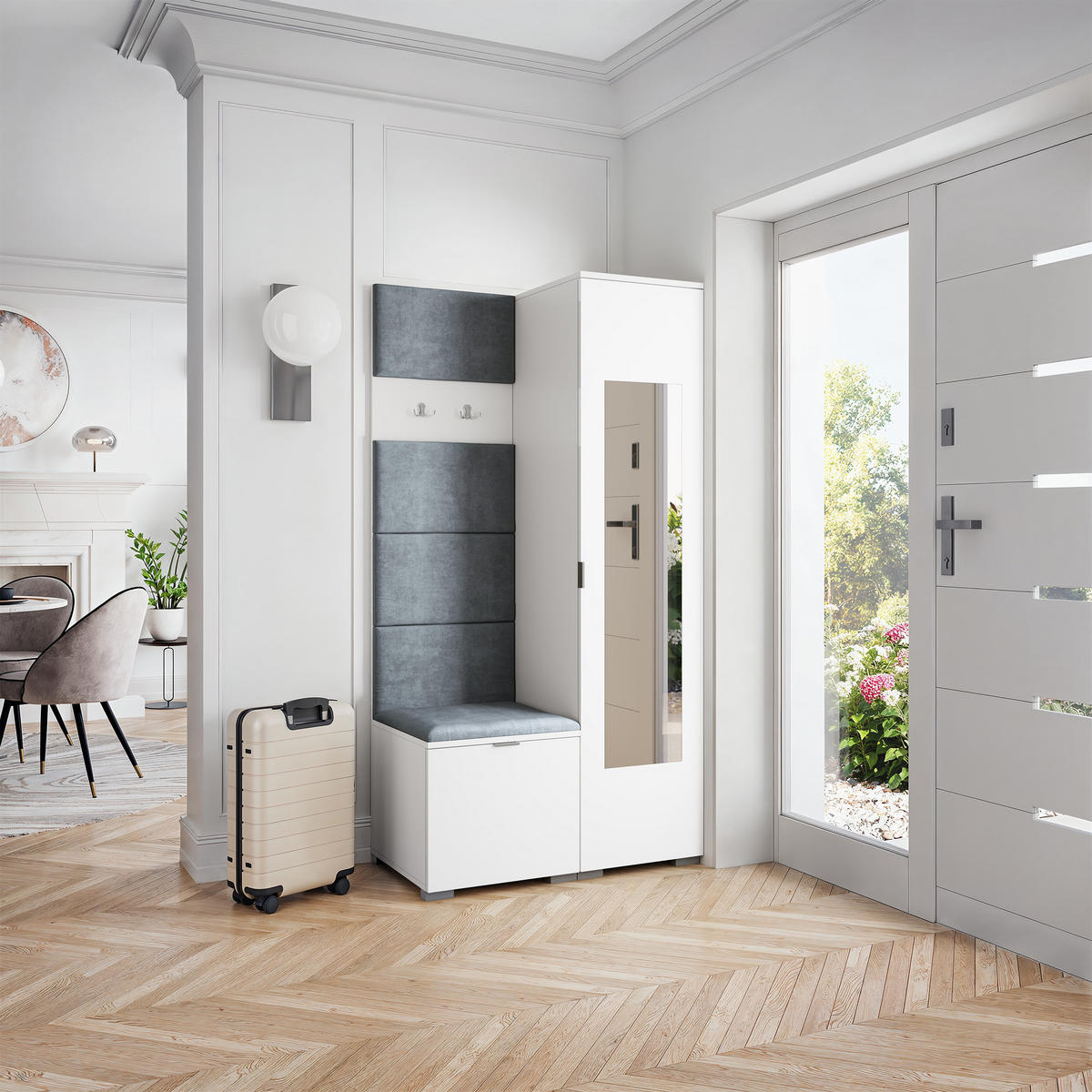 GARDEROBENSCHRANK VIRA 95/181/51 cm Modern Garderobe-Set Weiß - Weiß/Grau, Holzwerkstoff (95/181/51cm) - MASSENO