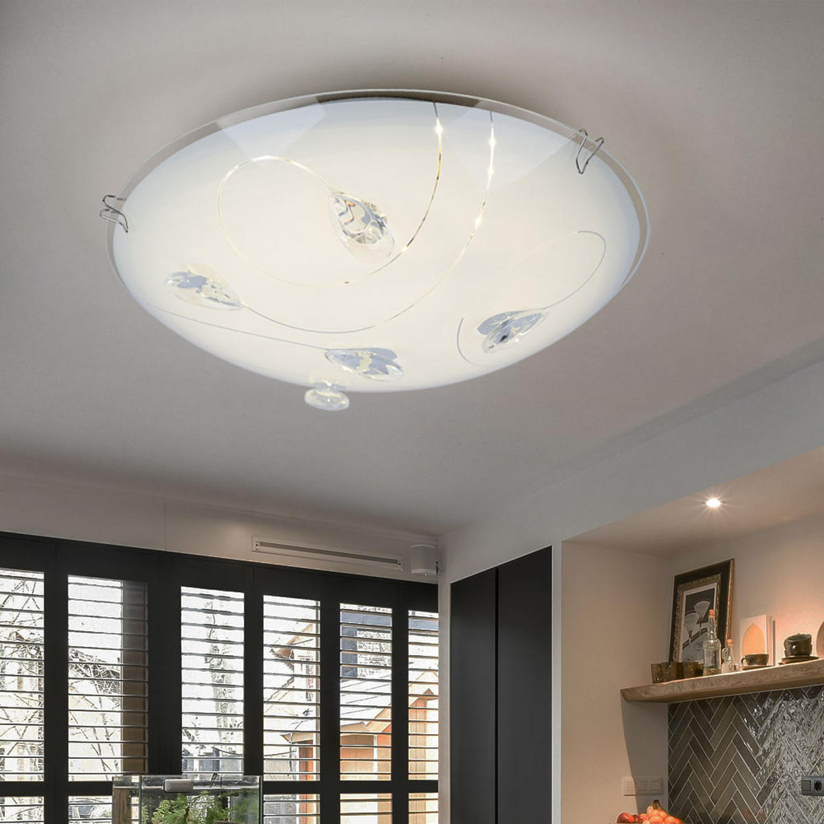 LED DECKENLEUCHTE Glas Weiß Chrom - Weiß, Glas (25/25/7.5cm)