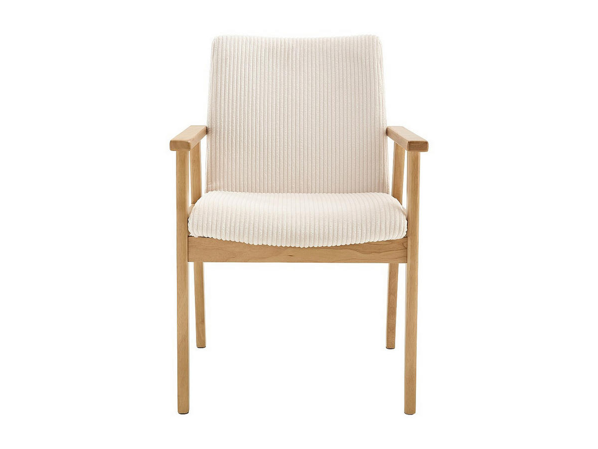 6ER-SET Stühle mit Armlehnen - Cord & Kautschukholz - Creme - FILDON - Naturfarben, Textil (58/85.5/64cm) - Vente-Unique