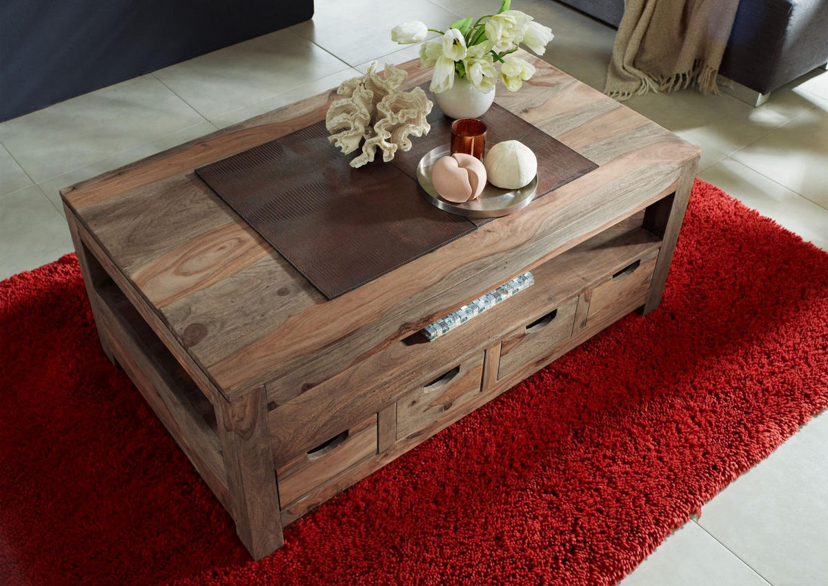 COUCHTISCH Sheesham 120x70x50 grau geölt NATURE GREY #33 - Grau, Holzwerkstoff (70/120/50cm) - Massivmoebel24