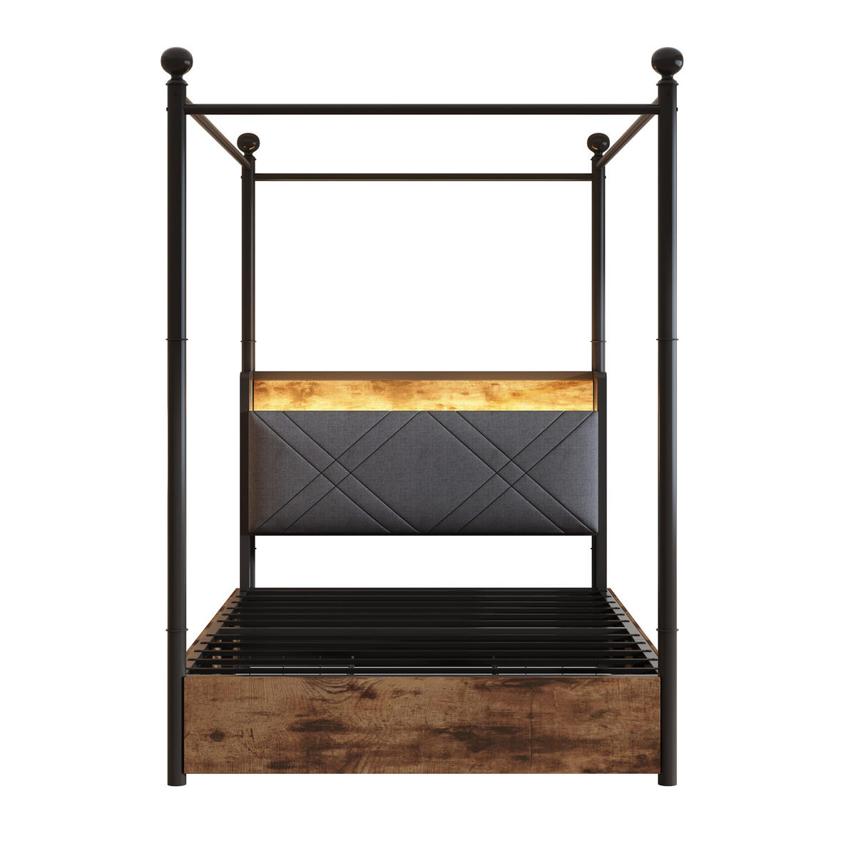 BETT Multifunktionales 90/190 cm mit Stauraum und schwenkbarem Baldachin - Schwarz, Metall (90/190cm) - OKWISH