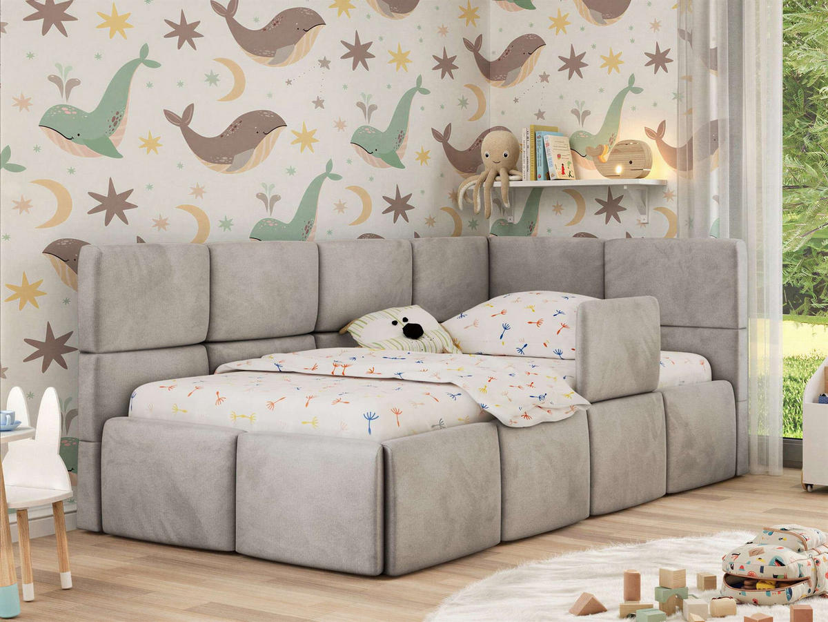DĚTSKÁ POSTEL ARVO ALTA 90/200 - Světle šedá Samet - Pravá - světle šedá, textil (90/200cm) - MKS