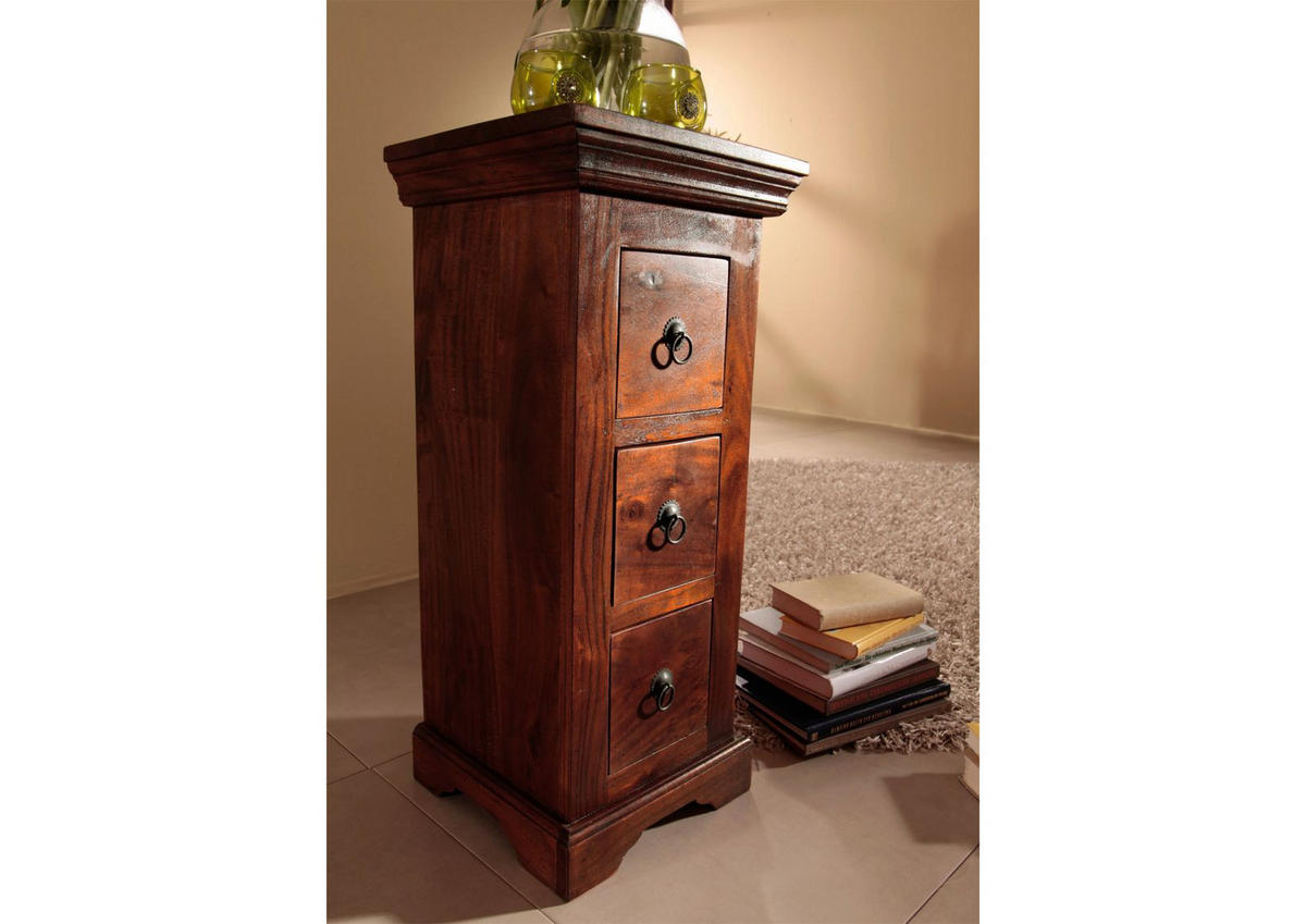 KOMMODE Akazie 33x31x74 nougat lackiert OXFORD #501 - Dunkelbraun, Holz (33/74/31cm) - Massivmoebel24