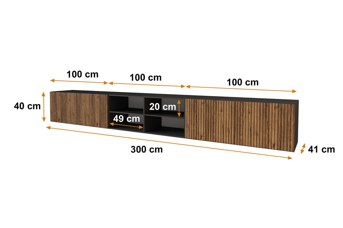 LOWBOARD NOA-2-W 3x100x40x41 cm - Schwarz / Katania - Eiche Wotan, Holzwerkstoff (300/40/41cm) - ALTDECOR