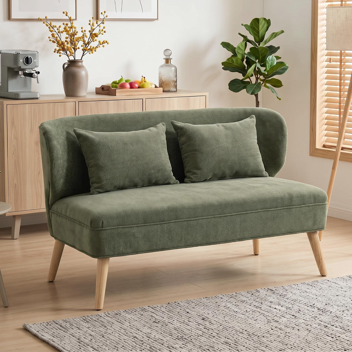 2-SITZER-SOFA Chenille Gummibaumholz Dunkelgrün - Dunkelgrün/Naturfarben, Holz/Holzwerkstoff (65/78.5/117cm) - HOMCOM