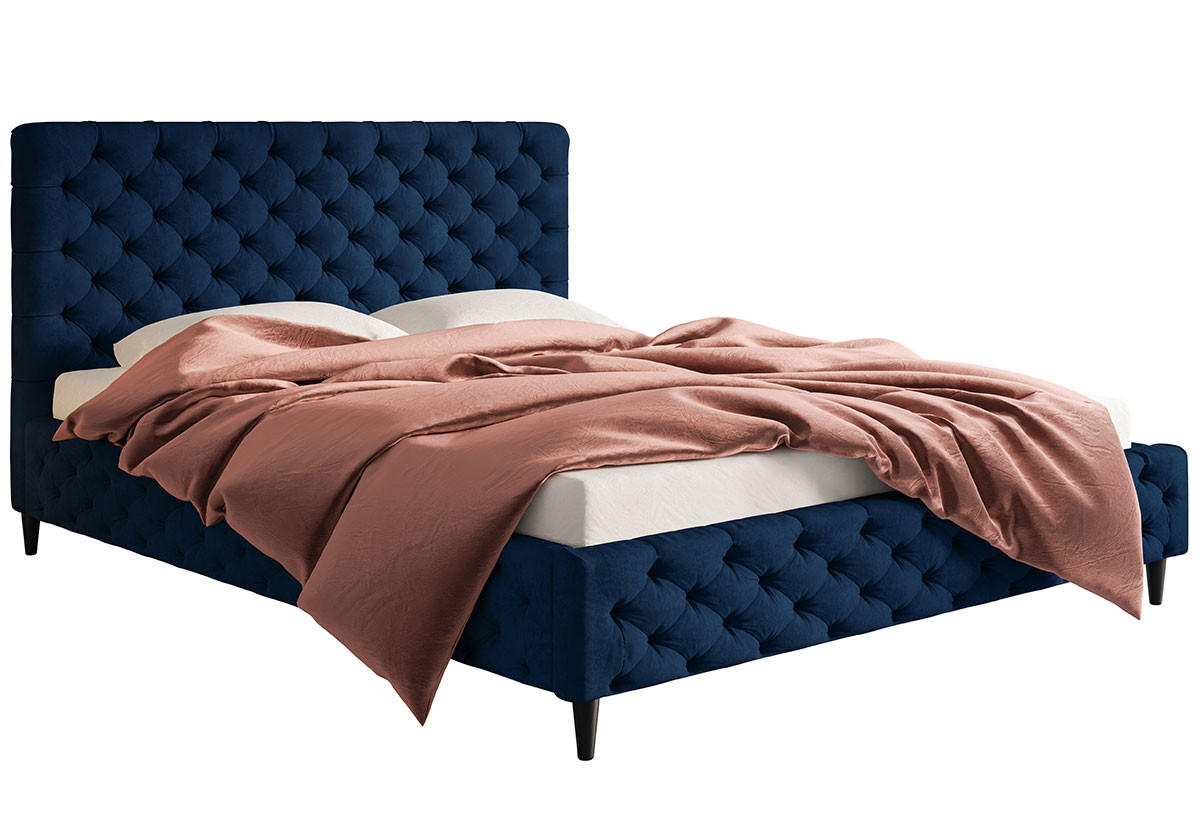 BETT Gepolstert Granat LUXO 5 Gepolstert Auf Holzbeinen 120x200 cm - Dunkelblau, Textil (120/200cm) - Sepro Meble