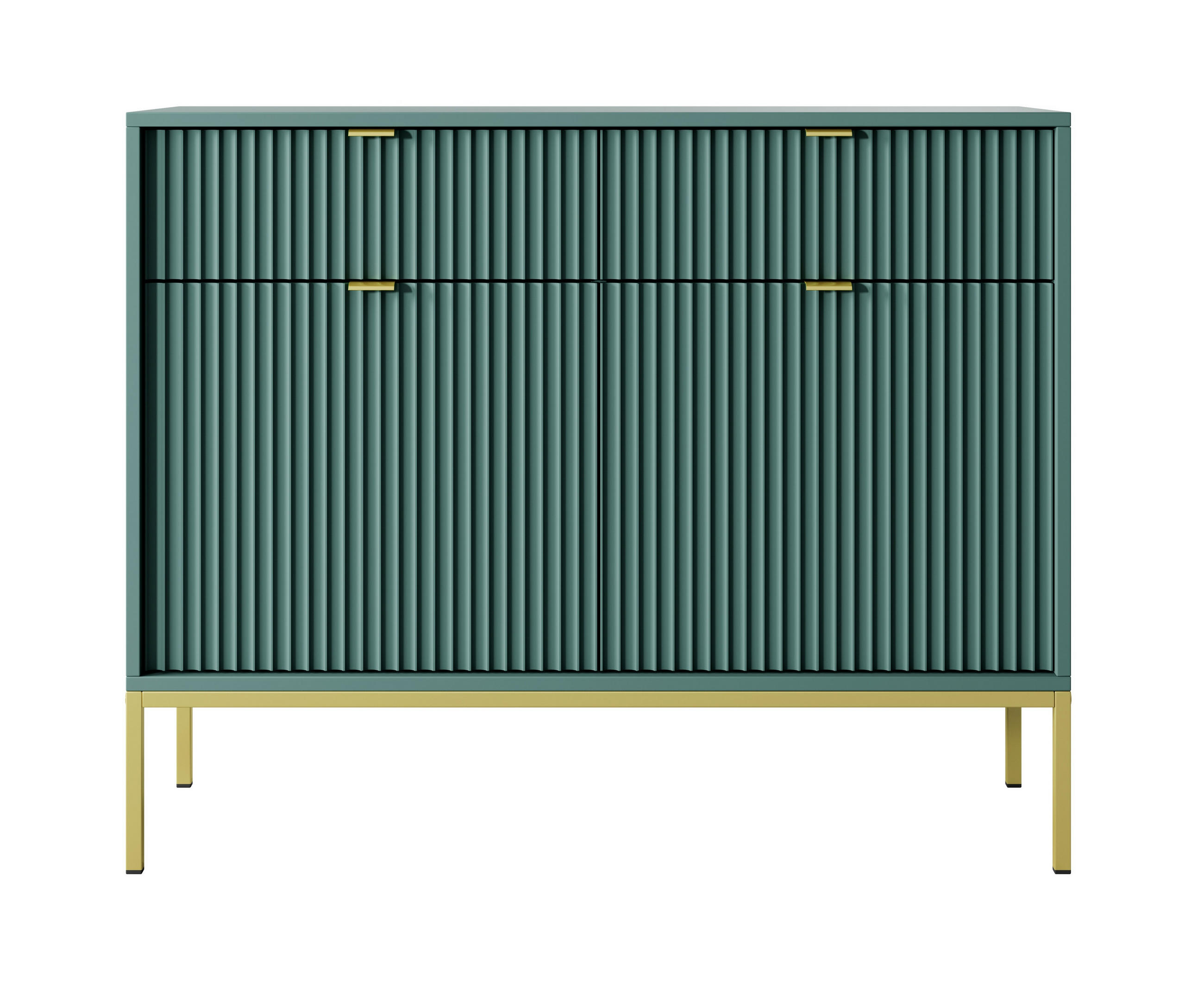 SIDEBOARD Eternas 2T 2S Grün 104/83/39 cm – goldene Füße, mit geriffelten Fronten - Goldfarben/Grün, Holzwerkstoff (104/83/39cm) - AX Living