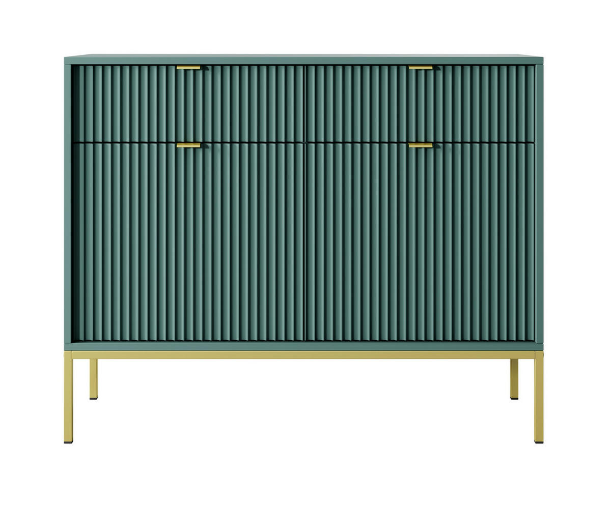 SIDEBOARD Eternas 2T 2S Grün 104/83/39 cm – goldene Füße, mit geriffelten Fronten - Goldfarben/Grün, Holzwerkstoff (104/83/39cm) - AX Living
