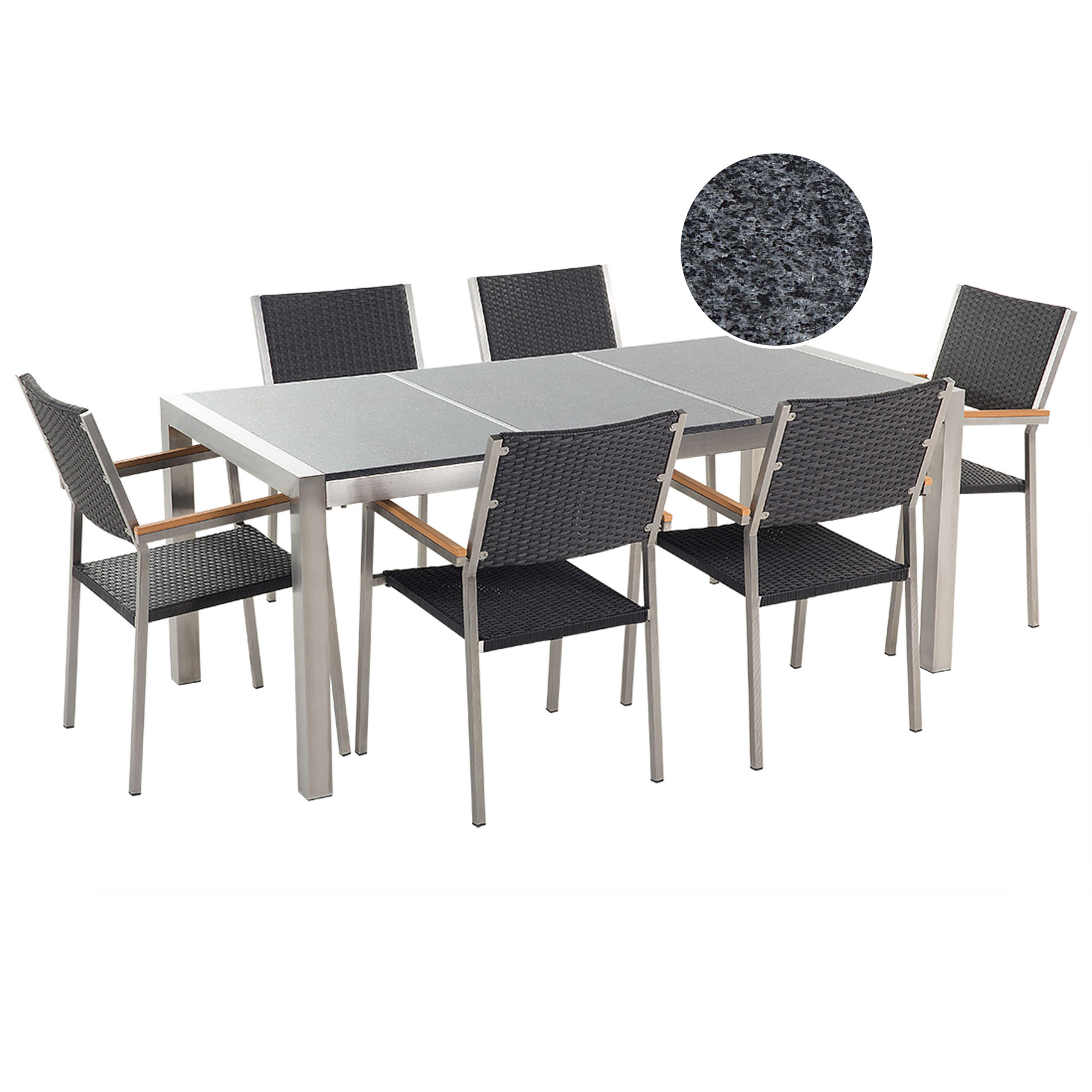 GARTENMÖBEL SET 6-Sitzer Granit grau poliert Rattan Grosseto - Silberfarben/Schwarz, Metall - Beliani