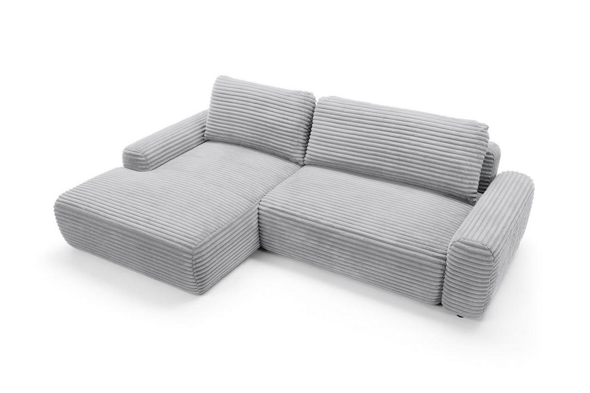 ECKSOFA OSSO Grau Velours-Stoff mit Schlaffunktion - Grau, Holz (264/162cm) - MASSENO