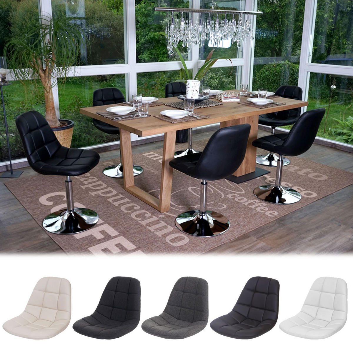 ESSZIMMERSTUHL 6er-Set 84x47x50cm Sitzhöhe 46cm Chrom Kunstleder Schwarz - Schwarz, Kunststoff (47/84/50cm) - CHEFGASTRO