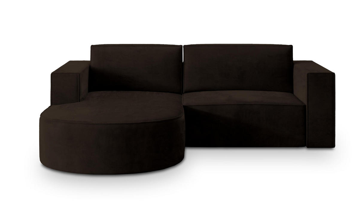 ECKSOFA SORELA M L-S Braun Velours-Stoff mit Schlaffunktion - Braun, Holz (263/174cm) - MASSENO