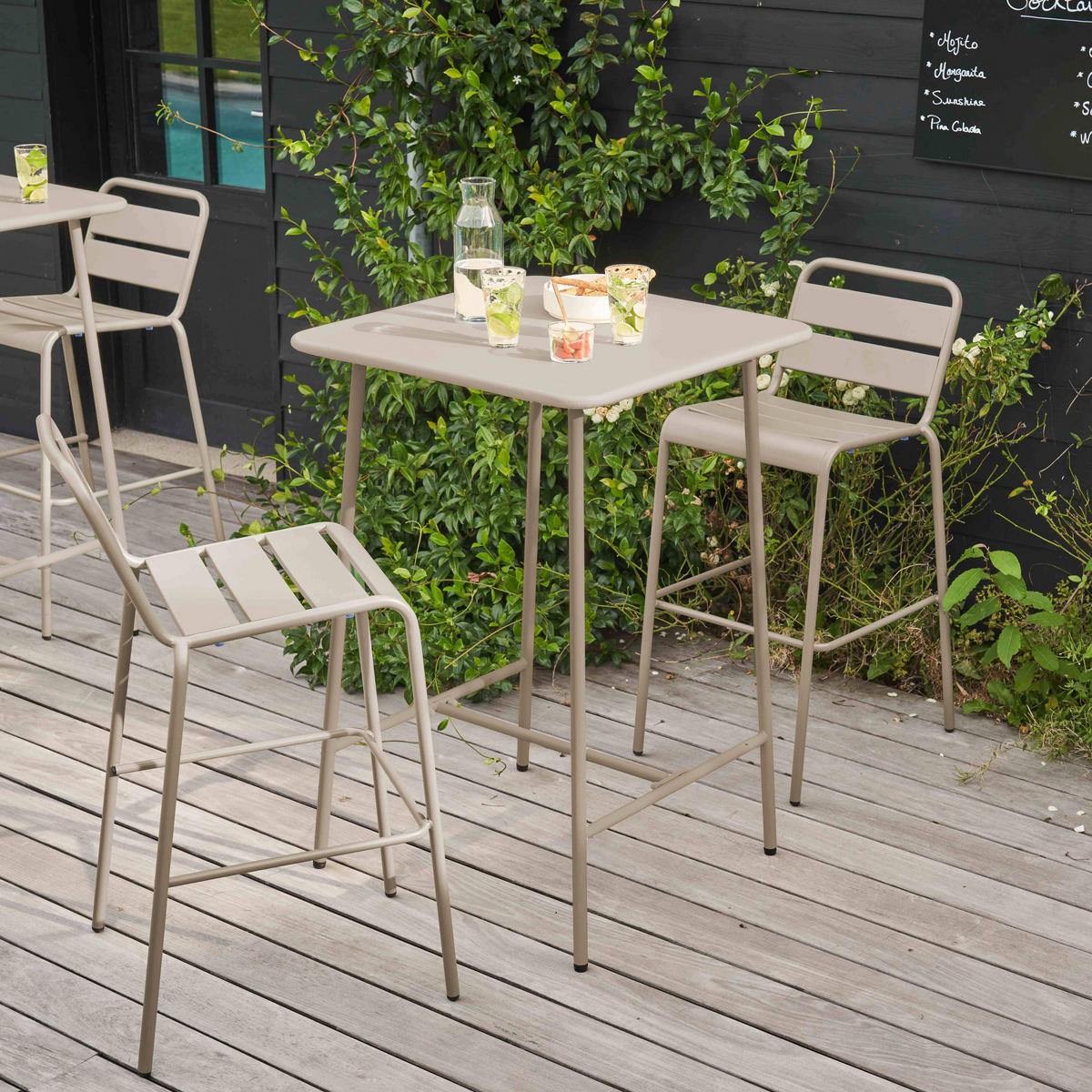 GARTENSET 3-tlg., Taupe - Taupe, Metall - Oviala