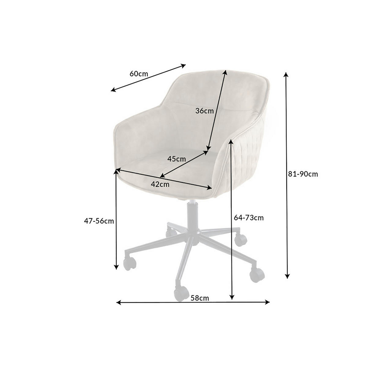 STUHL EUPHORIA Samt Greige 90 cm - Greige/Beige, Textil/Metall (58/81/60cm) - riess-ambiente